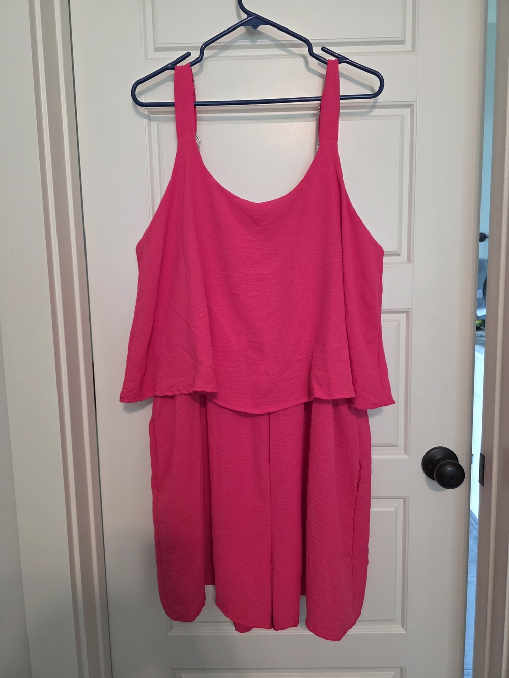 White Birch Hot Pink "Not Like Us" Tiered Layered Flounce Romper - Size 1XL